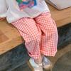 Sommerhose für Kinder, Mädchen, weites Bein, lockere karierte Hose, lässig, elastische Taille, bequeme Hose mit Taschen, 3–8 Jahre