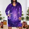 Women Plus Size V Neck Long Sleeve Floral Butterfly Printed Fitted Straight Dress