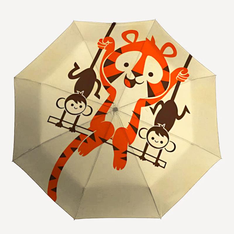1pc Tiger Monkeys Automatic Open/close Umbrella, 8-Rib Sturdy Structure, Portable Travel Umbrella, Parties, Everyday Use, 31