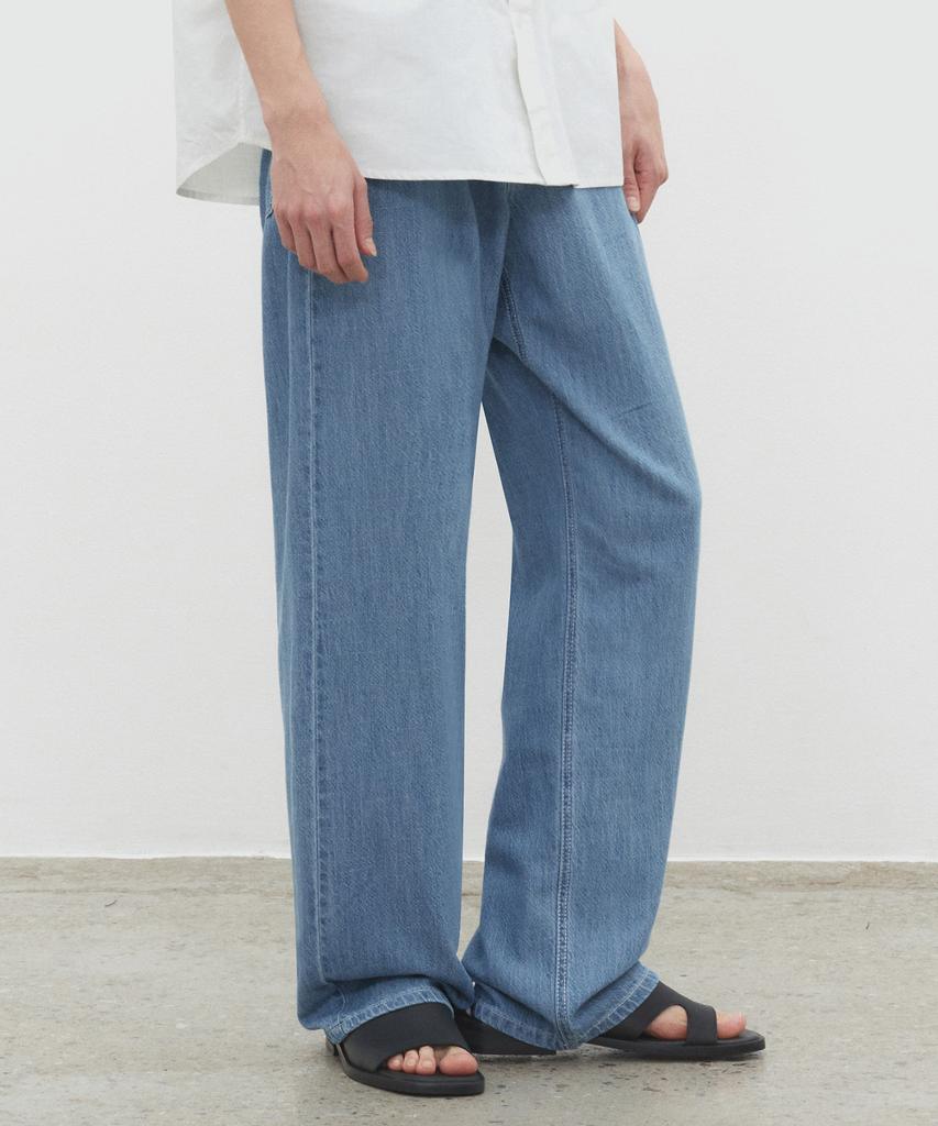 DECET [Summer Linen-Like] Linen Like Mid Rise Wide Jeans Dcpt039Blue