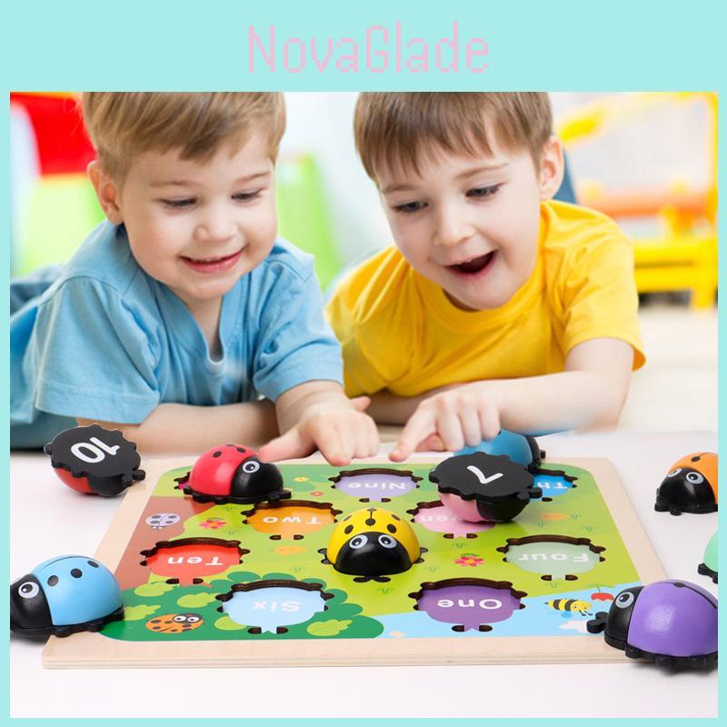 Jouet coccinelle en bois avec chiffres pour enfants, apprentissage éducatif et développement cognitif