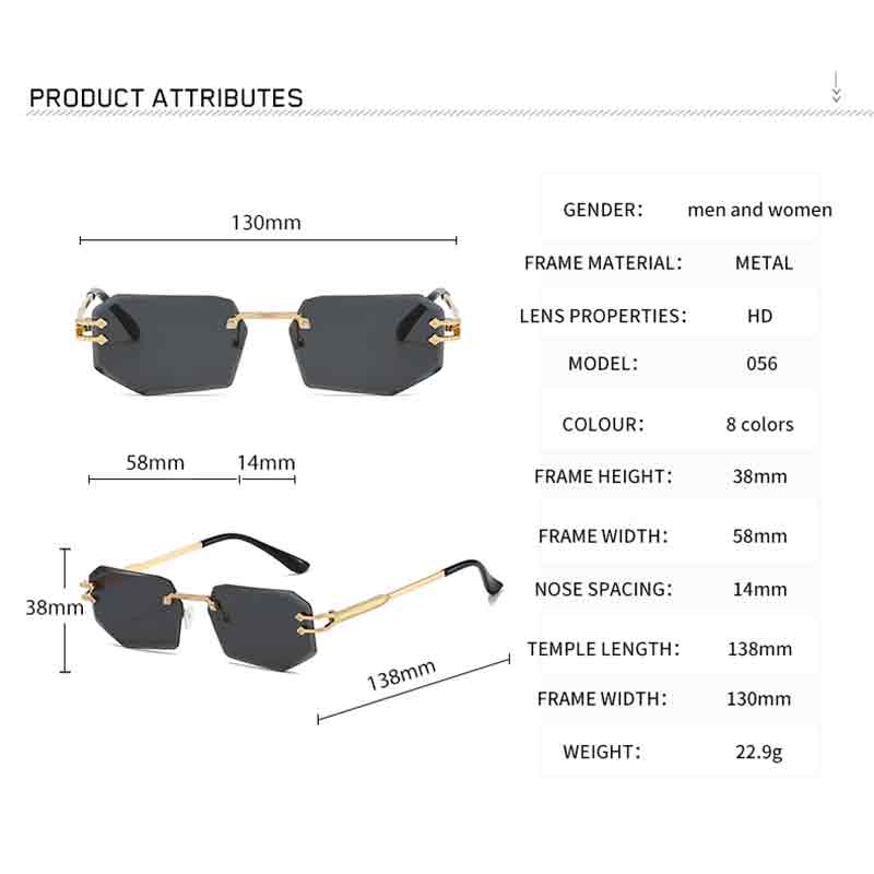 Fashion Irregular Rimless Square Metal Sunglasses Women Men Sweet Luxury Brand Sun Glasses Simple Leisure Lady Man Eyewear UV400
