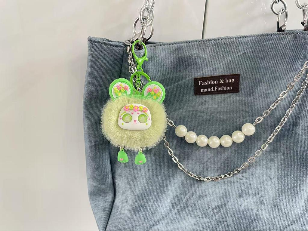 Fluffy Pompon Doll Keychain – Cute Backpack Pendant for Girls