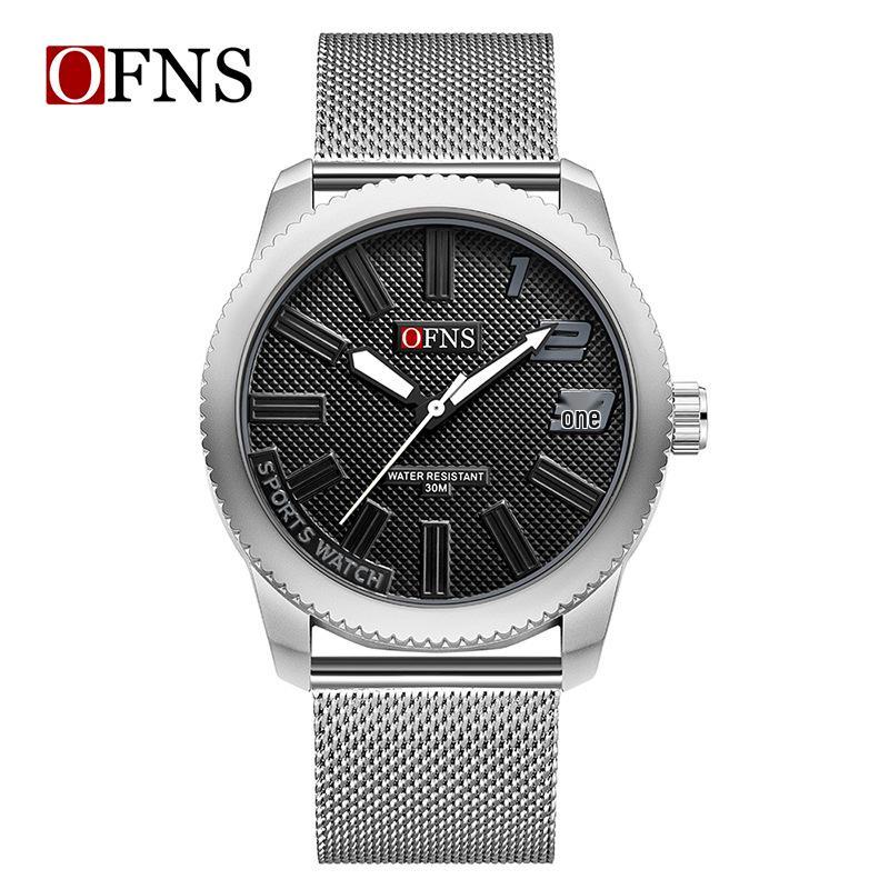 OFNS Men's Ultra-thin Quartz Wristwatch with Rotating Bezel and 3D Markers
