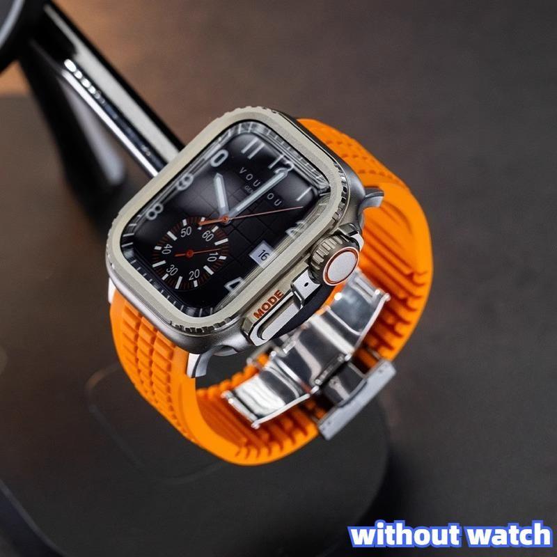 

Luxury Men s Sports Rubber Strap+ Alloy Metal Case for Apple Watch Ultra 3 49mm 46mm 45mm 44mm For iWatch Series 11 10 9 8 7 6 44mm