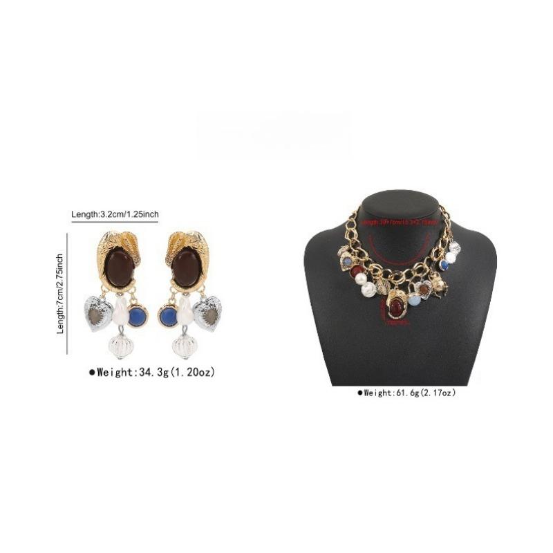 1PC Geometric Pearl Gemstone Earrings ZA Acrylic Alloy Resin Pendant Necklace Titanium Jewelry