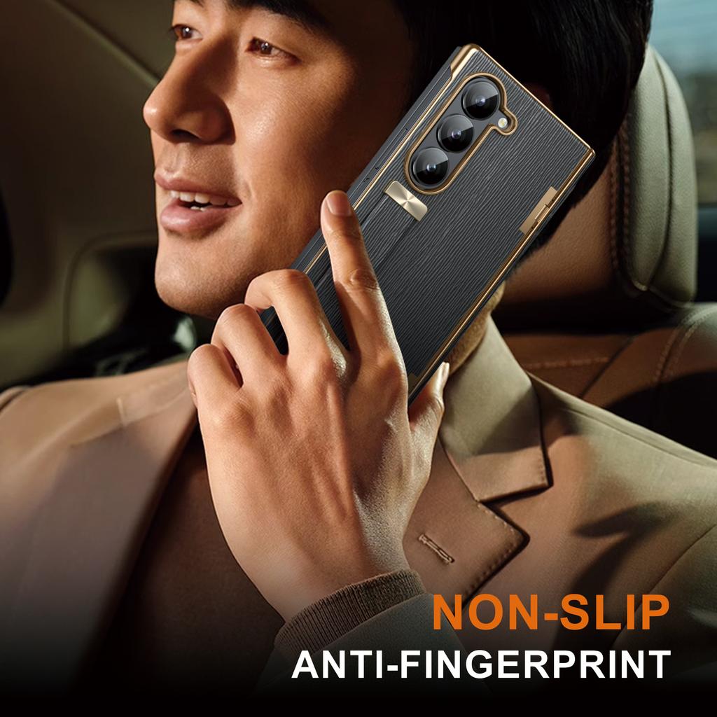 For Samsung Galaxy Z Fold6 5G Case Wrist Band Hinge Protection Leather+PC Phone Cover