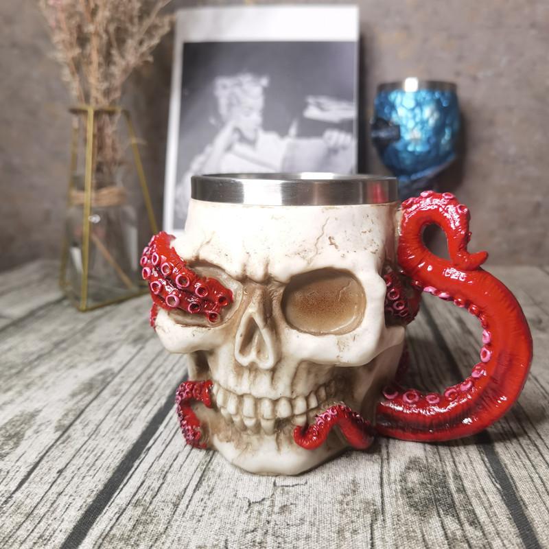 Skull Octopus Stainless Steel Mug Gothic Whiskey Beer Cup for Halloween Bar Club Party Personalized Home Drinkware Holiday Gift