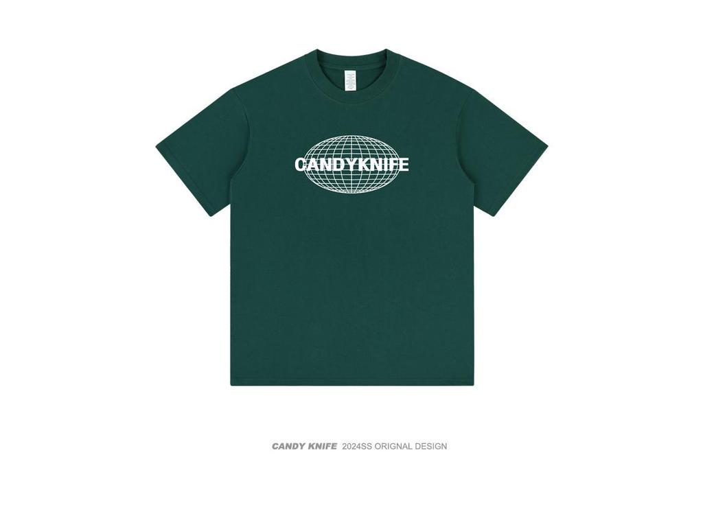 Earth Print Unisex Cotton T-Shirt: Simple Letter Design, Short-Sleeve, Versatile Round Neck, Couples Tee.