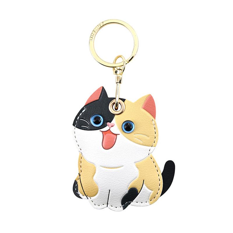 Pu Leather Keychain Holder Compatible With Airtag, Cute Pet Cat And Dog Gps Tracker Case Charm Key Ring