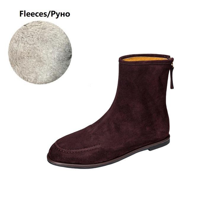 Fashion 2025 NEW Autumn Women Boots Sheep Suede Leather Women Shoes Round Toe Low Heel Shoes Slip-on Chelsea Boots Zipper Short Boots