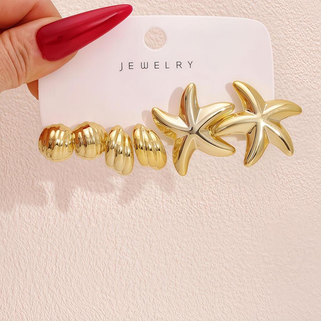 Women's Summer Fashion Starfish Shell Stud Earrings Set
