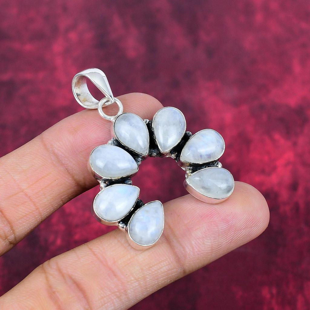 Regnbågsmånsten Hänge Ädelstenssmycken, 925 Massiv Sterling Silver Hänge, Gåva Till Kvinnor Handgjort Hänge