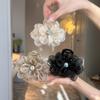 Rhinestone Hair Clip for Woman Elegant Korean Mesh Flower Shark Clip Girl Ponytail Clip Hair Clamp