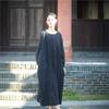 Johnature Woman Autumn Vintage Chinese Style Loose Dress Solid Color O-Neck Retro Casual Dress