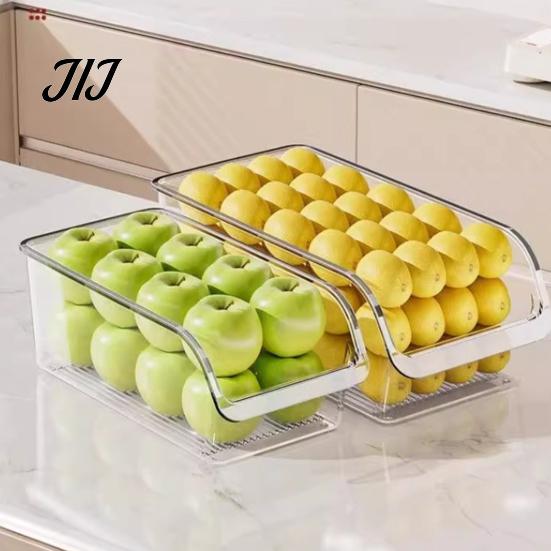 Fresh Keeping Produce Keepers Refrigerator Storage Box with Handle, Clear PET Pull Out Drawer Home Kitchen Accessories Organizer, Stackable