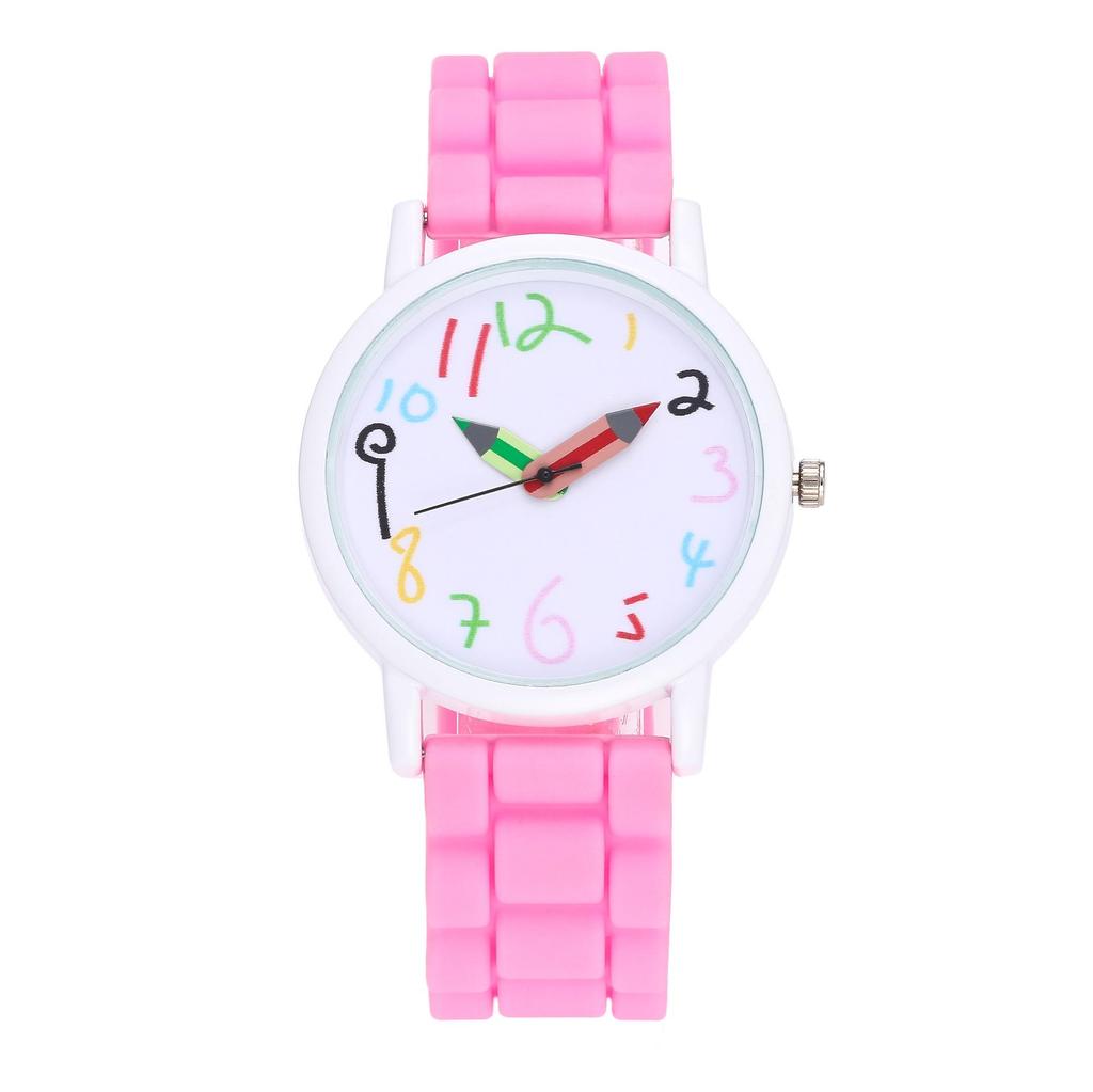 Cartoon Colorful Number Women's Jelly Silicone Strap Quartz Wristwatch