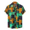 Men Shirt Vintage Style Geometric Print Colorful Turn-down Collar Summer Top Male Garment