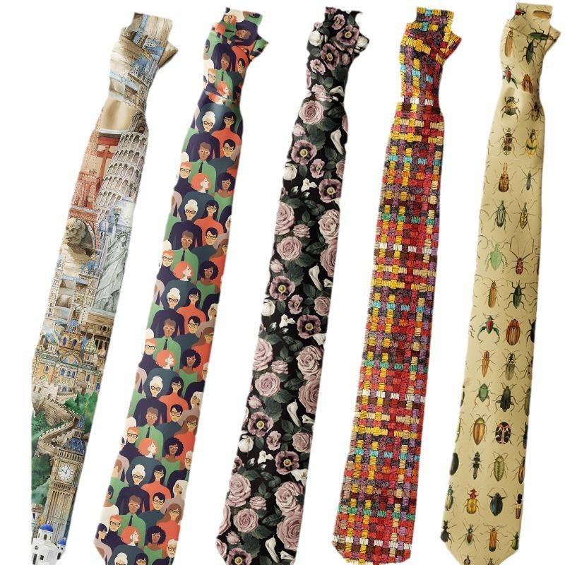 2024 Spring Original 8Cm Printed Tie Vintage Ins Men'S And Women'S Wide Edition Vintage Casual Animal Tie