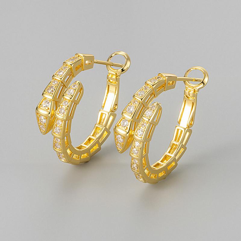 Light Luxury Snake Zircon Earrings For Women Niche High End Temperament Fashion Stud Earrings Jewelry copper