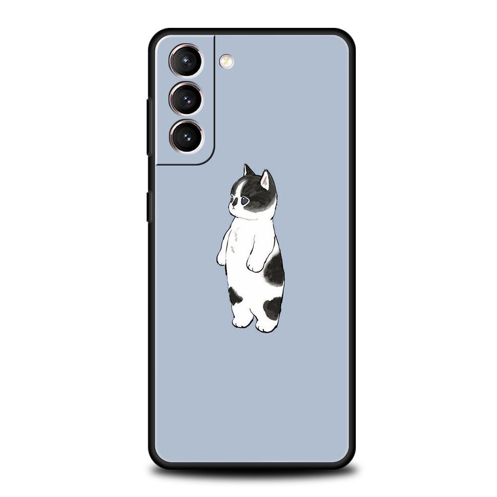 Cute Animals Cat Cartoon Phone Case For Samsung Galaxy S26 Ultra S25 Plus S24 FE S23 S22 5G S21 S20 Cover Black Soft