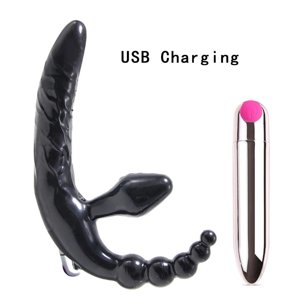 Strapless Strapon Dildo Vibrator Big Butt Plug Anal Toys for Adults Strap-ons for Sex Lesbian Double Dildo Vibrators Clitoral Vaginal Anal Stimulator