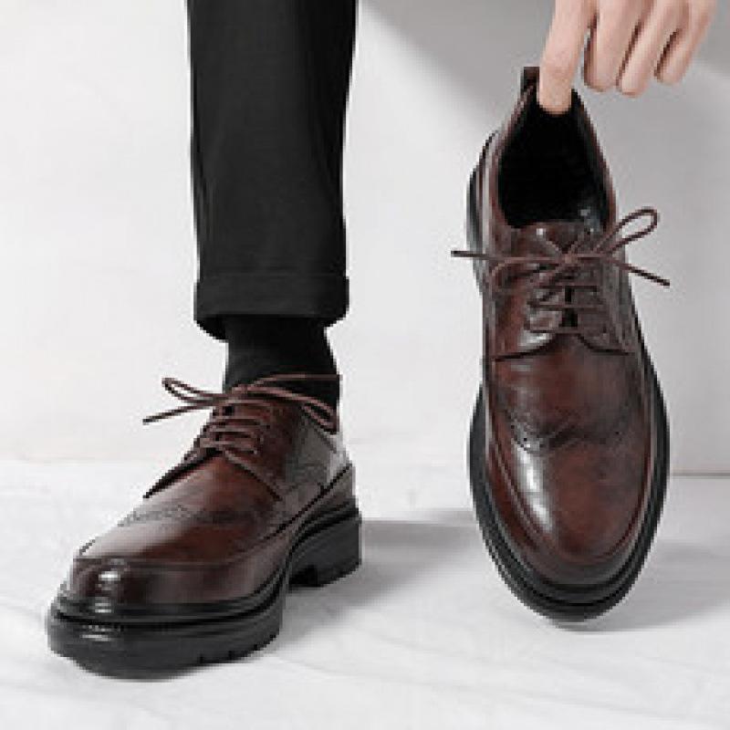 Men's Korean Wedding Groom Leather Shoes Men's Business Dress Brock British Casual Leather Shoes
