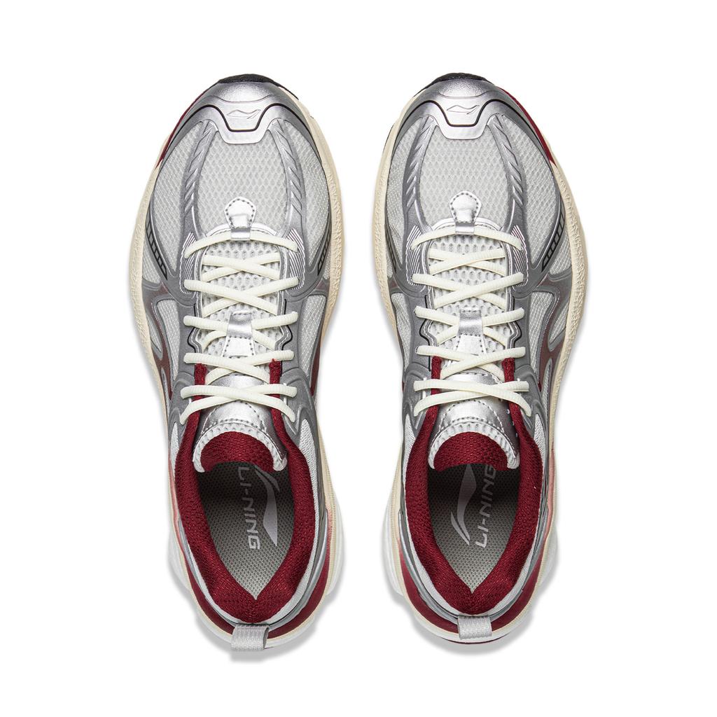 Li Ning Push Pull Boom V2 Amortecimento Antiderrapante Resistente à Abrasão Retorno Tênis de Corrida de Cano Baixo Masculino Prata ARXW019-2