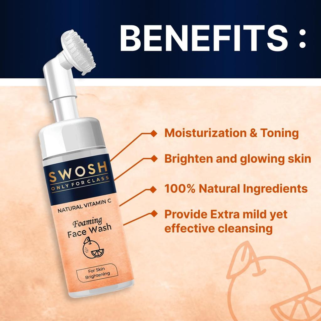 Cleanser with Vitamin C (100 Ml), Vitamin C Foaming Face Wash, Swosh
