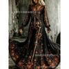 Abito da donna vintage gotico con teschio e rosa, motivo a gradiente, vestito lungo di Halloween con motivo a gradiente