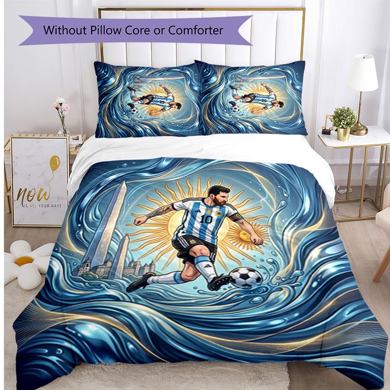 Argentina Football Printed Bedding 3 Piece Set Cozy Breathable Bed Cover Set As Housewarming Holiday Gift