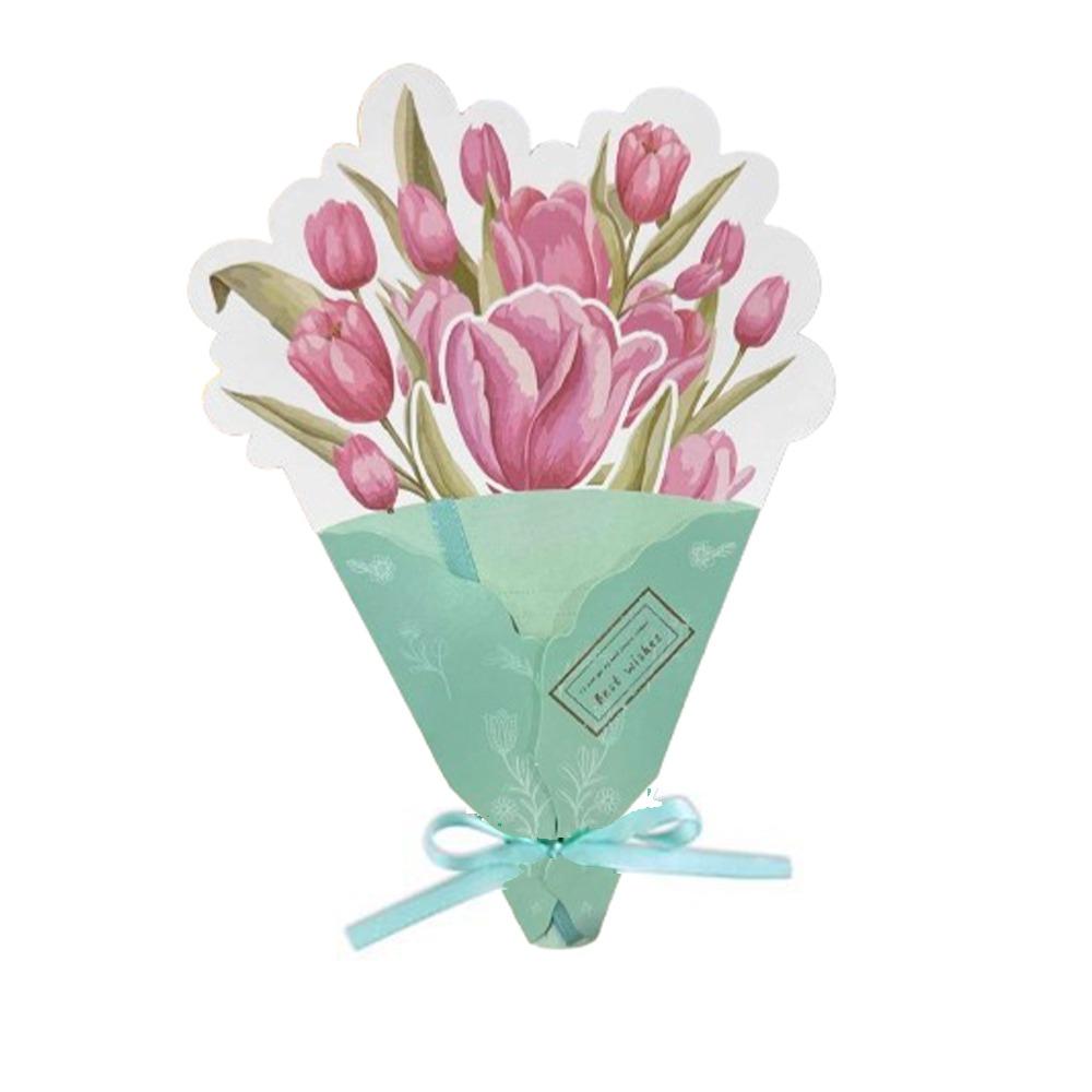 10pcs Folding Bouquet Greeting Card Chrysanthemum Rose Carnation Flower Gift Card Blessing Romantic Invitation Card