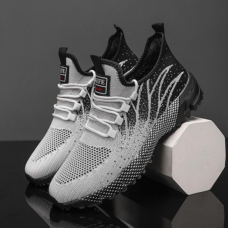 Large size summer and autumn men's sports shoes lightweight running shoes breathable fly-woven mesh shoes marathon long-distance running shoes