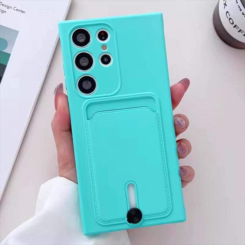 Push Card Bag Slot Holder Wallet Phone Case For Samsung S25 S24 S23 S22 S21 S20 FE Ultra Plus Shockproof Soft Matte Silicone Back Cover