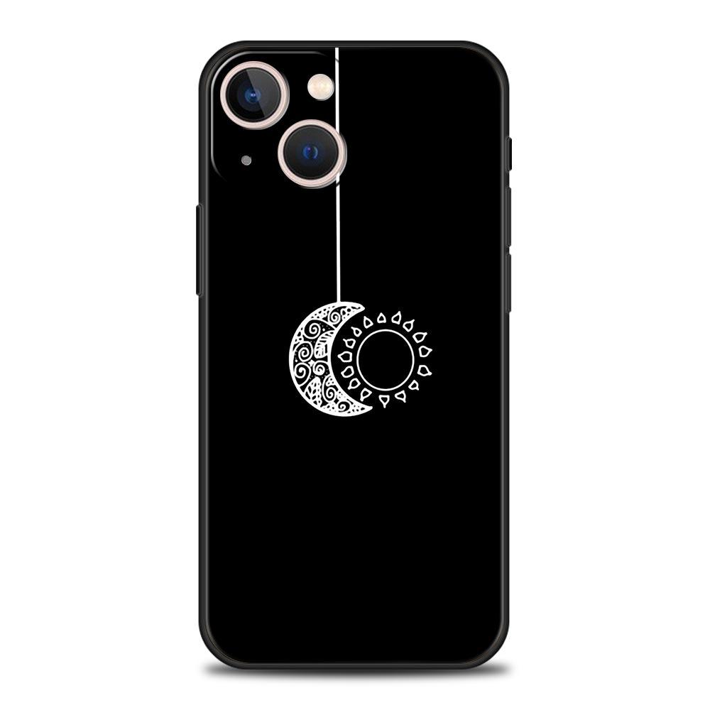 Minimalist Cartoon Sun Moon Phone Case For iPhone 16 13 15 14 12 11 Pro MAX XR X SE XS 7 8 Plus Soft TPU Shell Cover