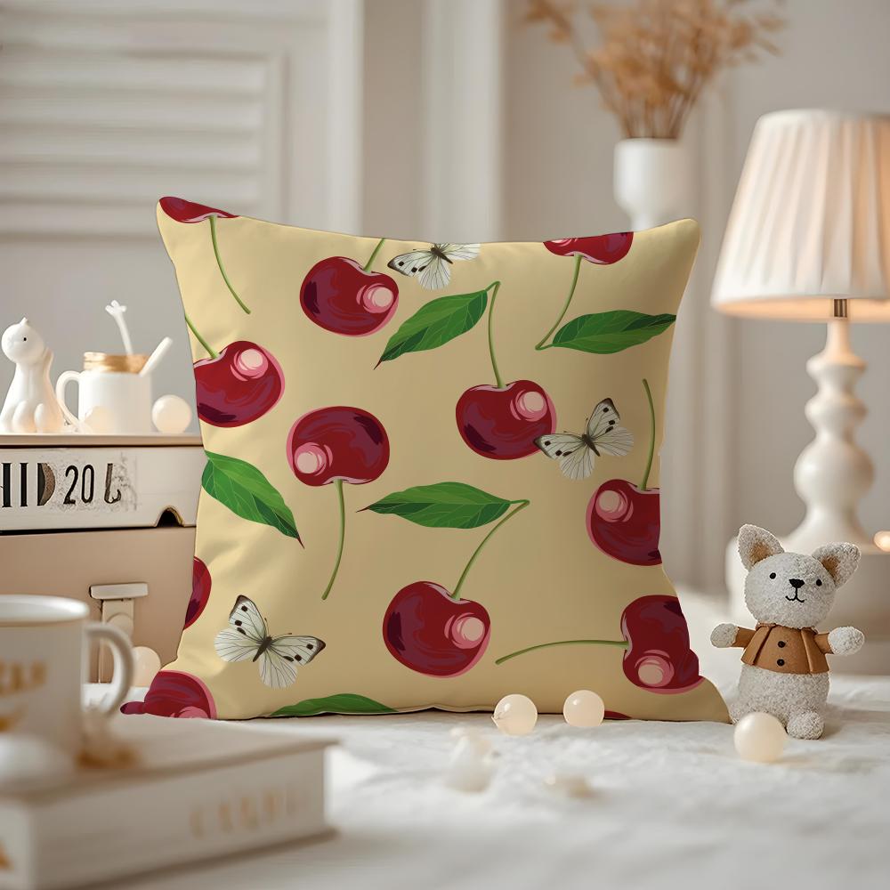 Fruit Print Cushion Cover Anti-dustmite Pillowcase Invisible Zipper Silky Short Plush Sofa Cushion Cover