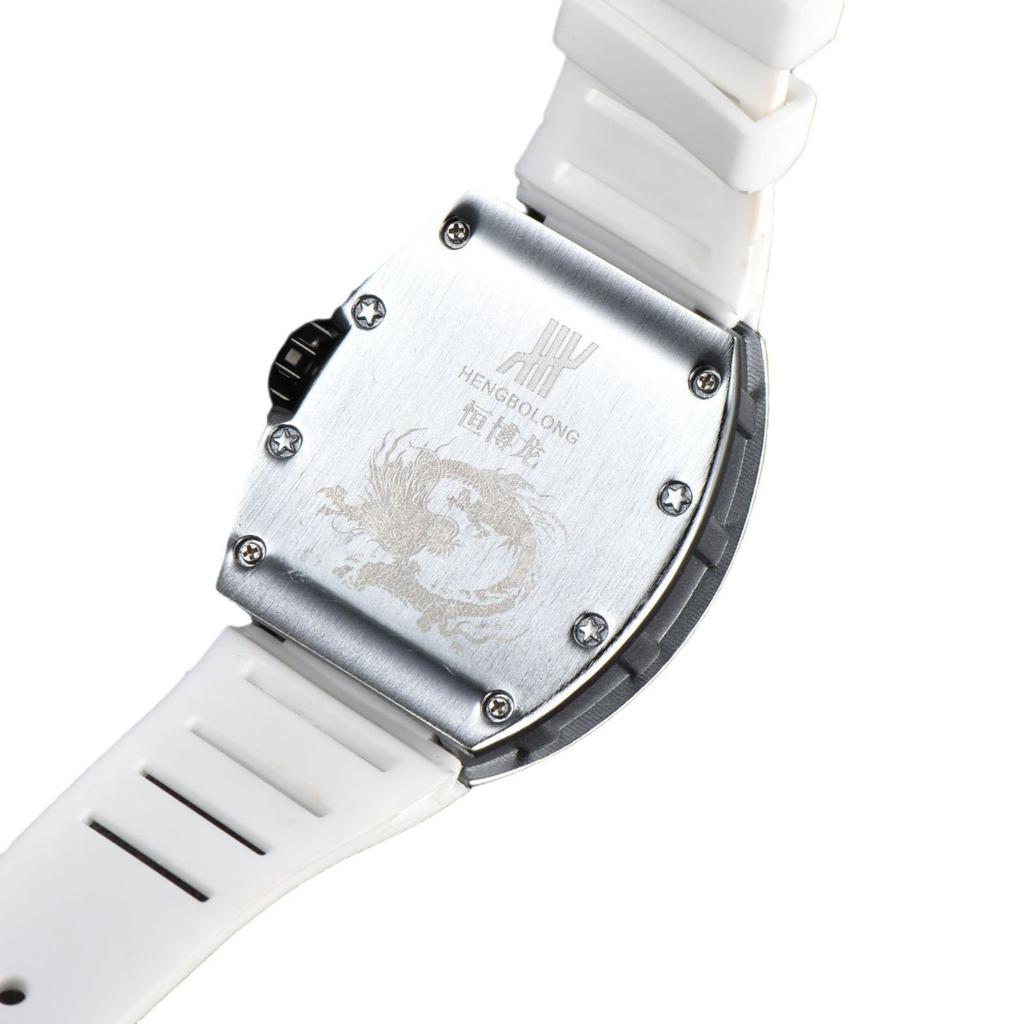 2025 Hengbolong Diamond Quartz Watch Men's Fashion Koi Pattern Strap Calendar Silicone Watch Strap