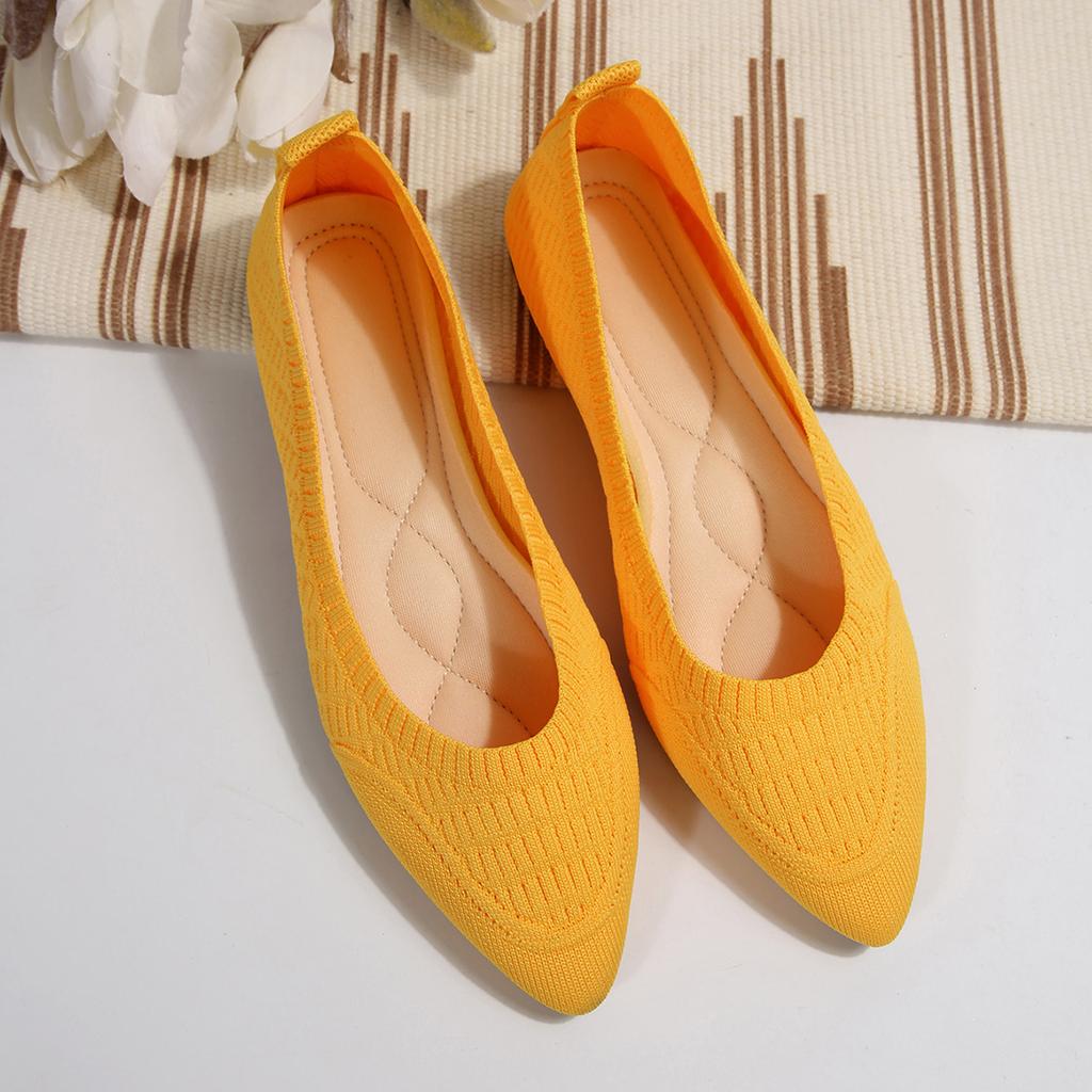 Fashion Retro New 2025 Women Flat Shoes Fashion Leisure Comfortable Walking Large Size Pointed Shallow Elastic Knitting Face Shoes