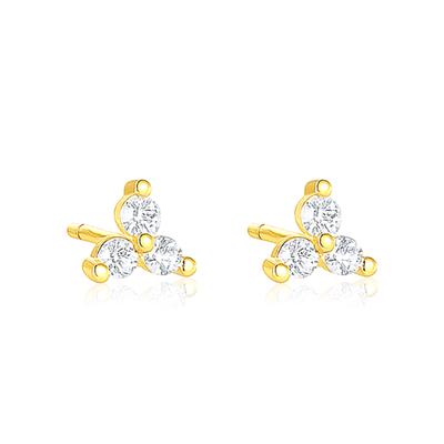 Triple Stone Cluster Stud Earrings - 925 Sterling Silver Yellow Plated