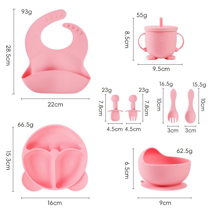 Silicone Baby Tableware Set 8 Piece, Toddler Feeding Dinnerware for Kids