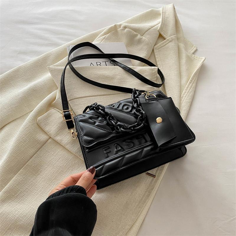 Trendy Retro Square Bag 2024 Summer Fashion Mid-sized Crossbody Shoulder Bag чёрный