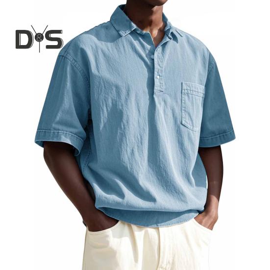 Pánské tričko s klopou, s krátkým rukávem, ležérní letní tričko s náprsní kapsou, jednobarevné, volného střihu, tričko do kanceláře, na dovolenou, pro každodenní nošení