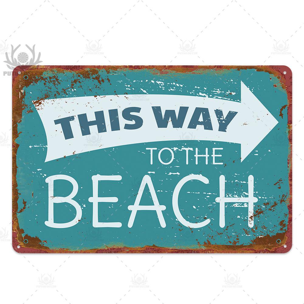 Beach Tin Sign Plaque Metal Vintage Summer Metal Wall Sign Beach Decor for Beach Bar Beach House Seaside Decorative Plate