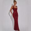 2025 European-American Style Sexy Backless Deep V Halter Evening Gown with Pleats
