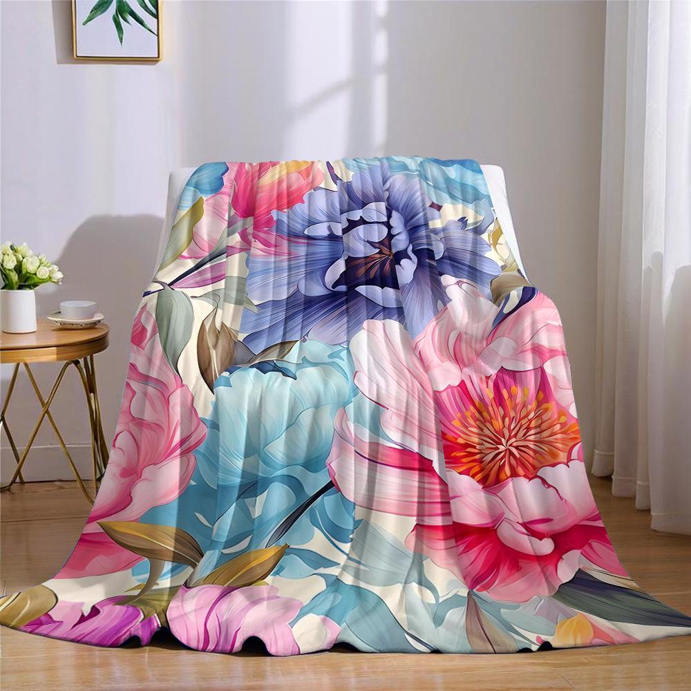 Pastel Peony Mosaic Flannel Blanket Warm Soft Halloween Christmas Couch Warm Cozy Decorative Decor Gift for All Season