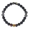 Obsidian Flame & Red Tiger Eye Beaded Bracelet: Mythical Wukong Hand Jewelry with Gold Foil Accents