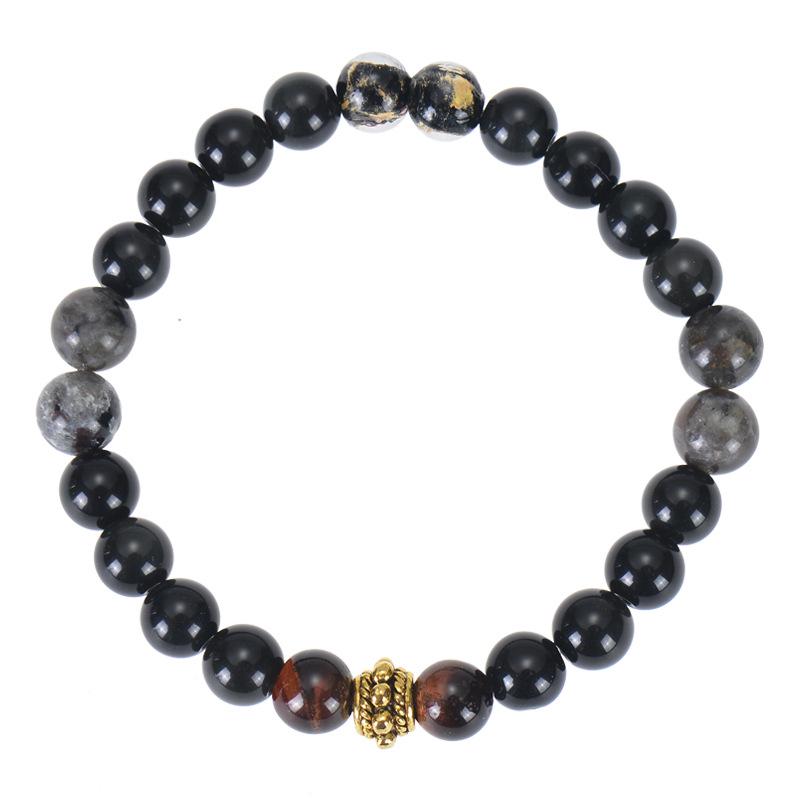 Obsidian Flame & Red Tiger Eye Beaded Bracelet: Mythical Wukong Hand Jewelry with Gold Foil Accents