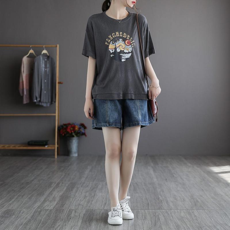 Denim Shorts Women's Clothing Summer Korean Vintage Simplicity Fashionable Loose Elastic Waist Pockets Casual Sports Shorts Y2k