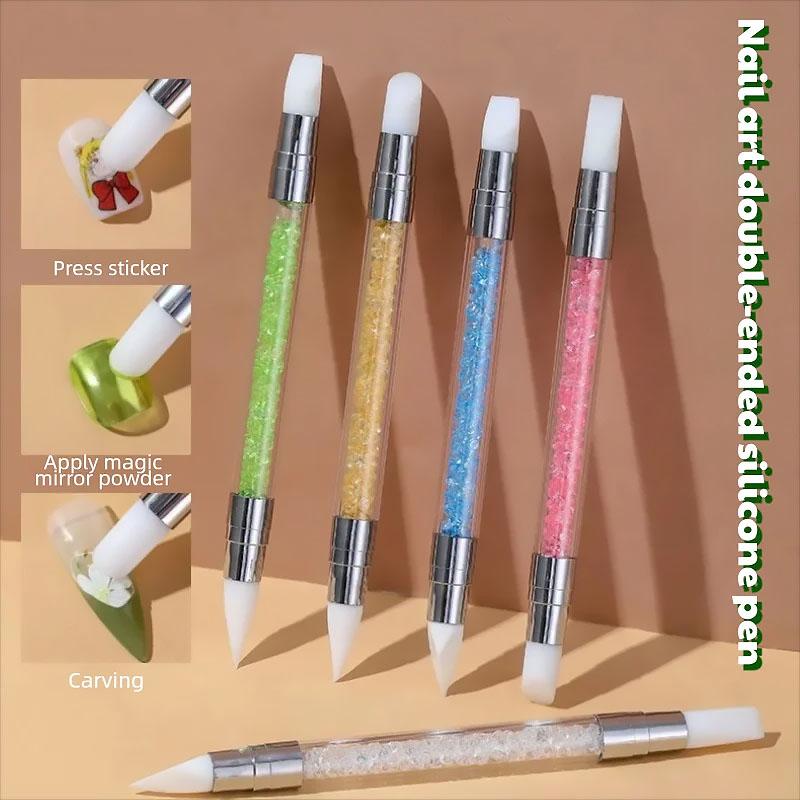 Rhinestone Applicator Pencil Dual-Ended Silicone Head Carving Dotting Pen Nail Dot Pen Stone Picker Refill Manicure Tools DB05