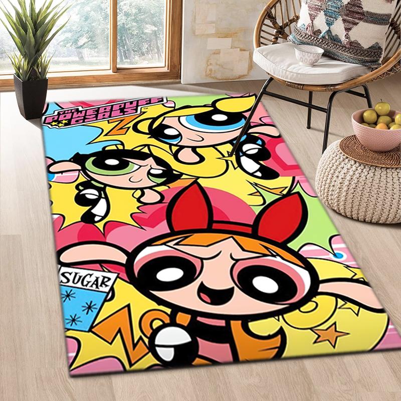 1Pc The Powerpuff Girls Printed Rectangle Carpet, Home Door Mat, Outdoor Travel Protection Carpet A7